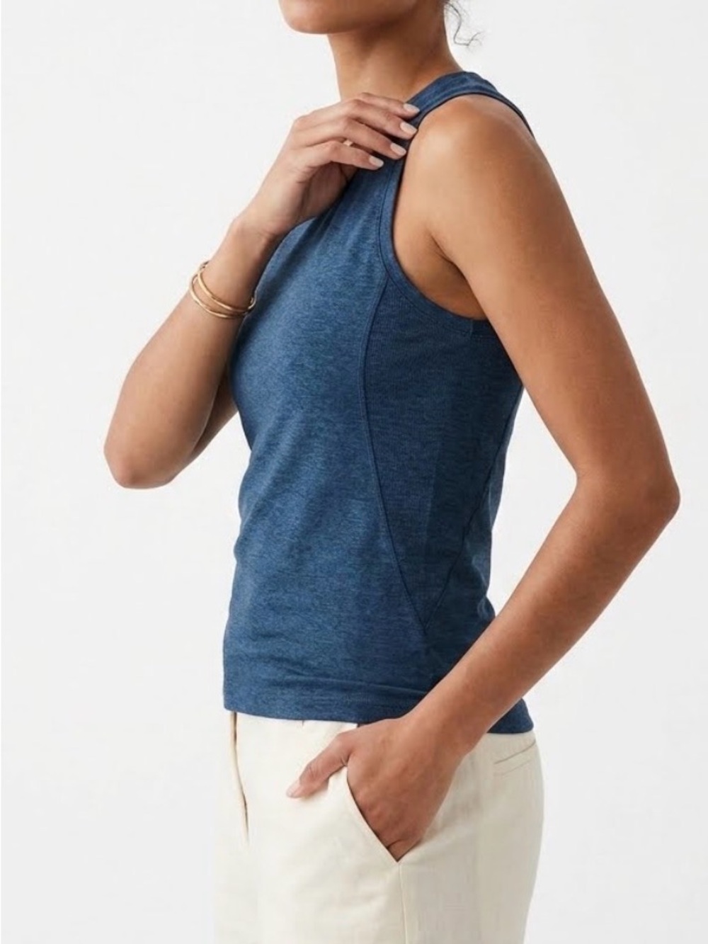 CALIA Heathered Navy Blue Crewneck Activewear Tank Top Sleeveless Workout Tee S